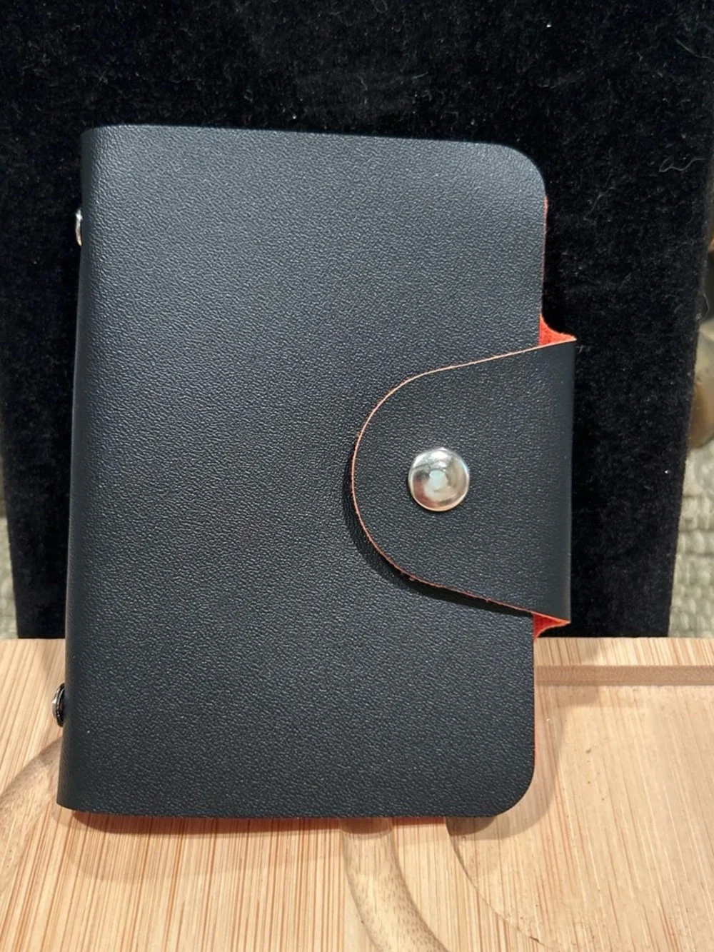 Men's Black Leather Card Holder with Red Trim